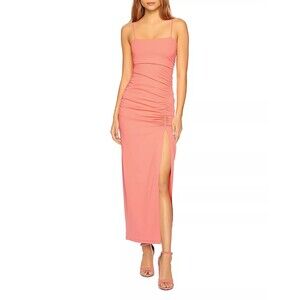 Susana Monaco Bodycon Ruched Slit Maxi Dress M Peaches Pink Sexy NWT B39